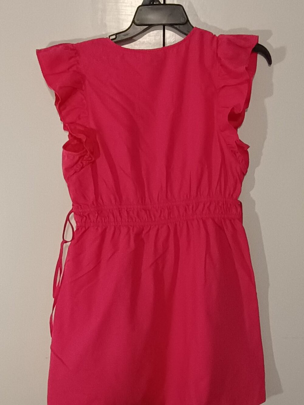 Universal Thread Hot Pink Cotton Flutter Sleeve Drawstring Waist Mini Dress M - Picture 3 of 7